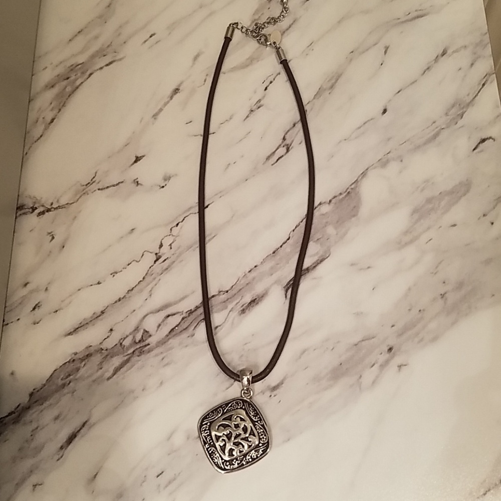 Lia Sophia silver pendant with leather